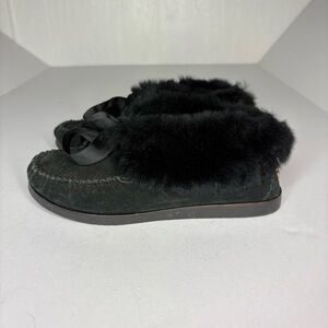Tory Burch Aberdeen Genuine Rabbit Fur Trim Slipper Black size 6